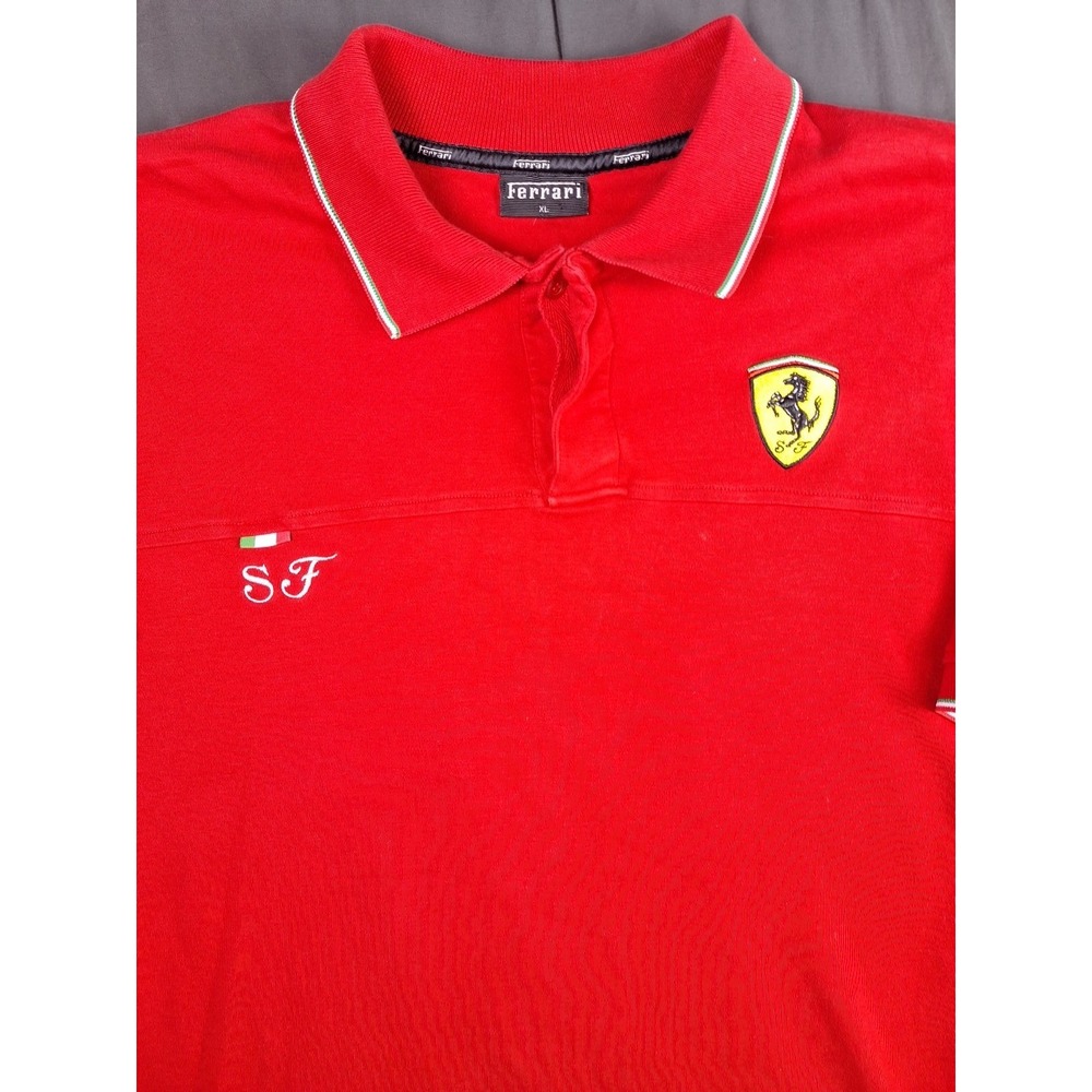 Vintage Red Ferrari Polo‎ Shirt Short Sleeve Mens Preppy Racing Classic Golf